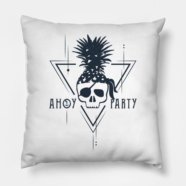 Pirate In Pineapple Hat. Ahoy Party. Humor. Geometric Style Pillow by SlothAstronaut