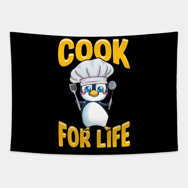 Cute Penguin Cook For Life Cooking Kitchen Animal Tapestry by theperfectpresents