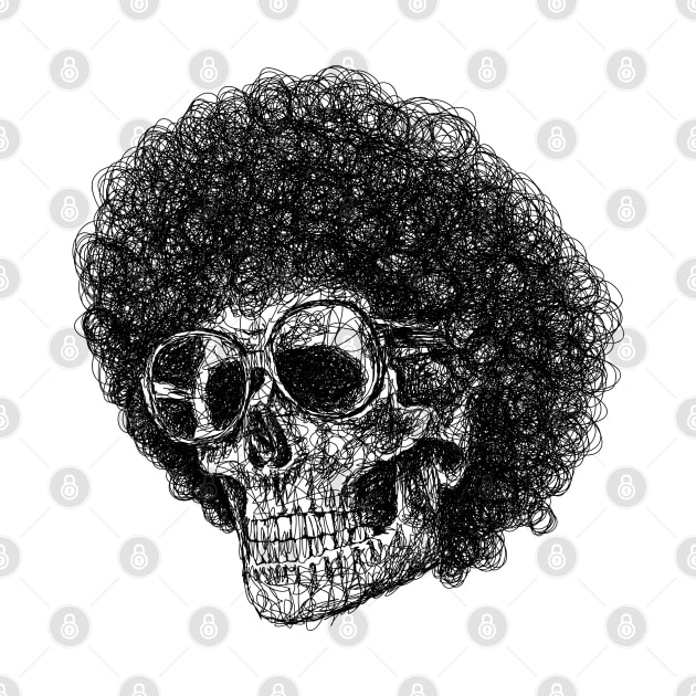 Cute skull with afro hair wearing glasses drawing with scribble art by KondeHipe