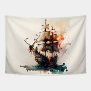 Pirate Ship watercolour Tapestry