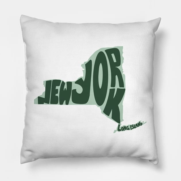 New York Map Outline Bubble Letters- green Pillow by emilystp23