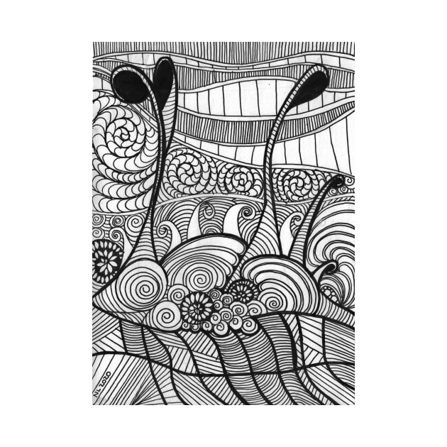 Under the sea black and white abstract drawing by Nathalodi