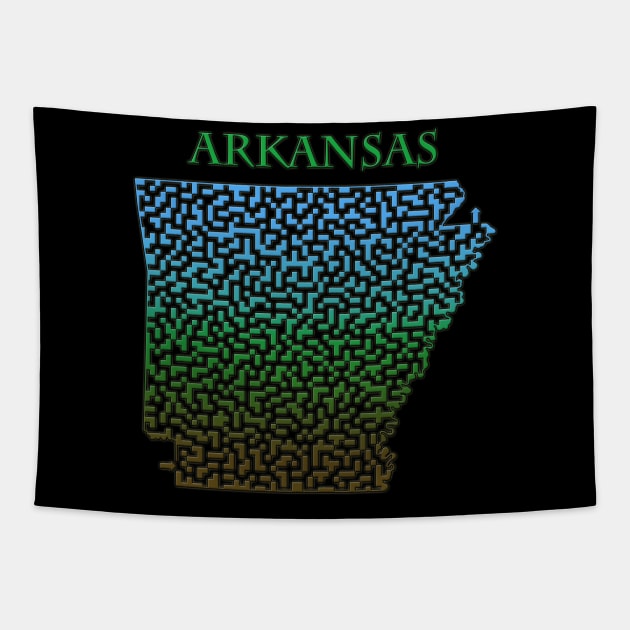 Arkansas State Outline Colorful Maze & Labyrinth Tapestry by gorff