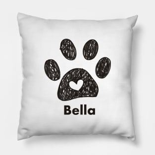 Bella name made of hand drawn paw prints Pillow