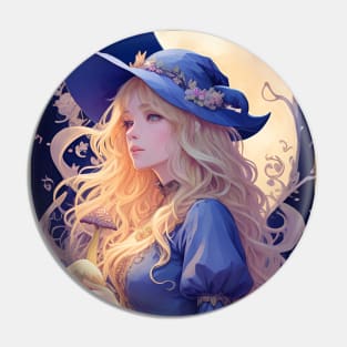 Blue Witch holding Mushroom 1 Pin