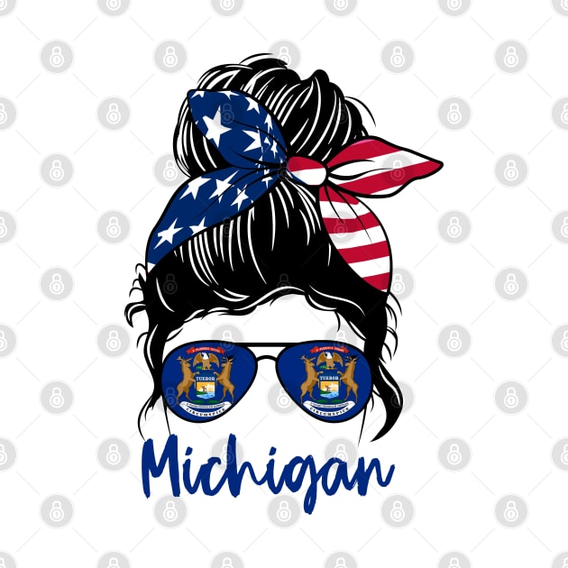Michigan girl Messy bun , American Girl , Michigan Flag by JayD World