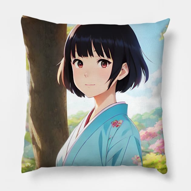 Anime Girl With Kimono 02 Pillow by SanTees