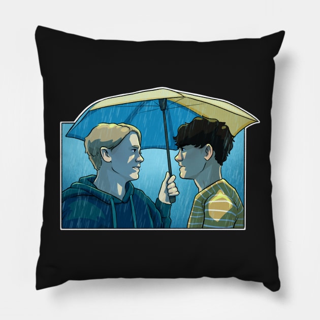 Nick and Charlie - heartstopper drawing - rain Pillow by daddymactinus