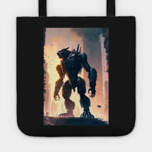 Giant futuristic robot cyborg monster attacking the city Tote