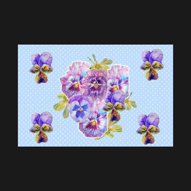 Shabby Chic Purple Pansy floral Dot Blue Pattern by SarahRajkotwala