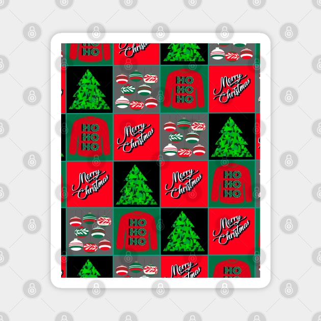 Christmas Squares with Baubles, Christmas Trees and Christmas Jumpers Magnet by OneThreeSix