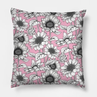 Sunflowers Line Art Pattern Pillow