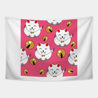 Cute Maneki Neko Cat Kids Pattern Seamless Tapestry