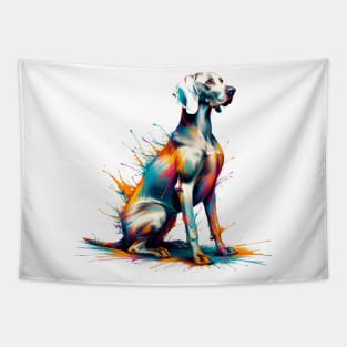 Weimaraner in Vibrant Splashed Paint Art Tapestry