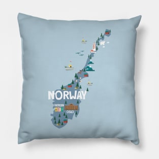 Norway Illustrated Map Pillow