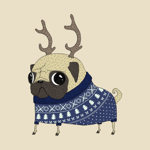 Discover Reindeer Pug - Pug - T-Shirt