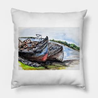Wrecked River Boats Pillow