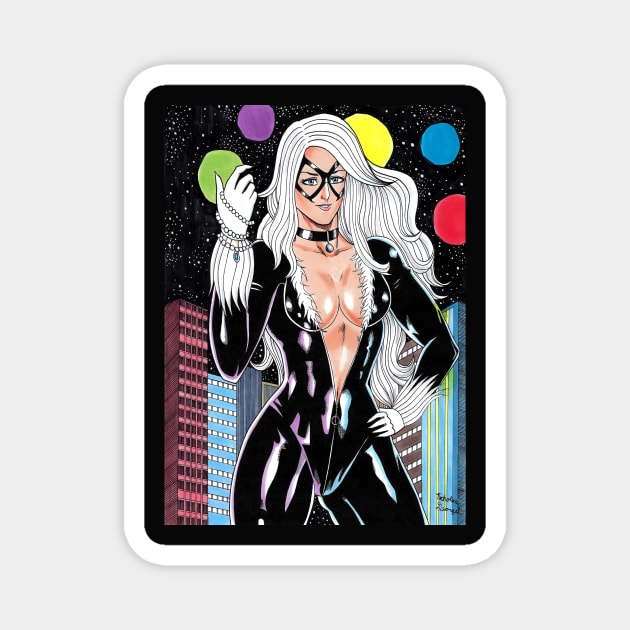 Black Cat - Night City Magnet by Nicholas Georgel Arts