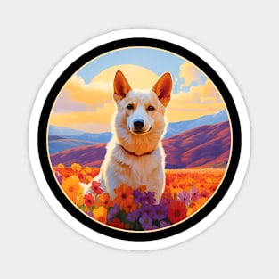 Canaan Dog Mountain Flower Cute Colorful Puppy Magnet