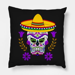 Purple Floral Cinco De Mayo Sugar Skull Pillow