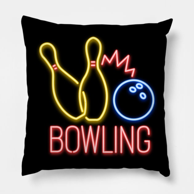 Neon Bowling Sign Pillow by madeinchorley