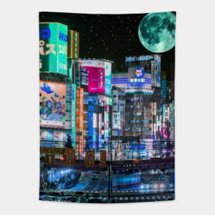 aquamarine full moon in japan Tapestry