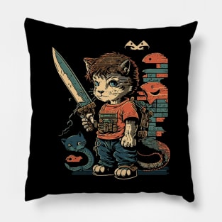 Knife Cat Pixel Art Pillow