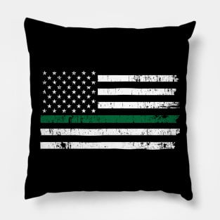 Thin Green Line Distressed USA Flag for Border Patrol and Military Pillow