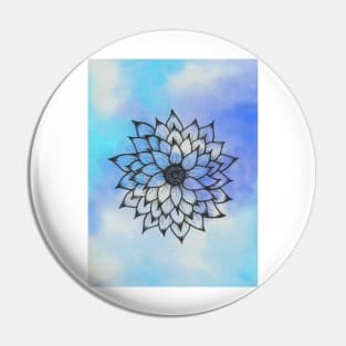 Tie Dye Blue Linework Flower Blue Pin