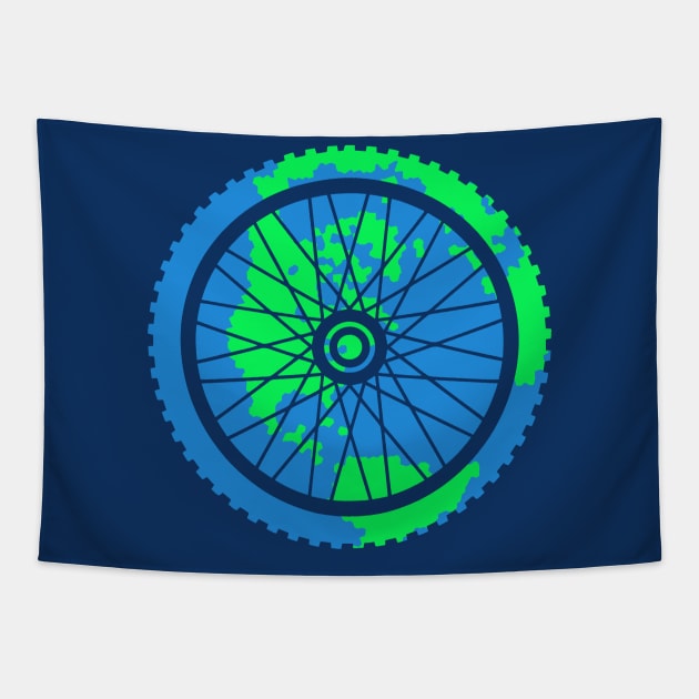 Mountain Bike Tire Earth Gear Graphic Biking Design Tapestry by TeeCreations