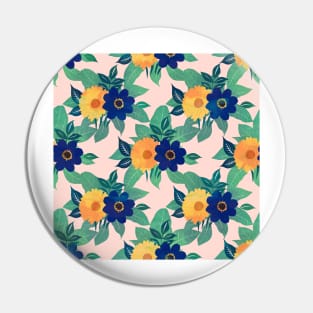 Pretty Blue Yellow floral and foliage pink Design Pin