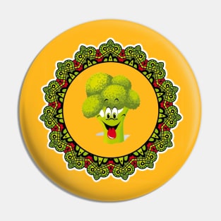 Happy broccoli smile in mandala Pin