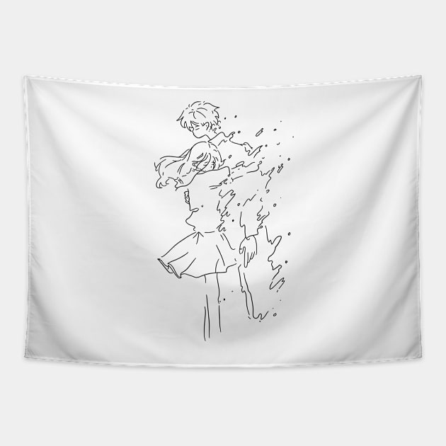 girl and boy hugging getting blown away by the wind Tapestry by saraholiveira06