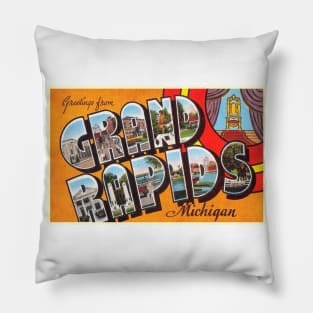 Greetings from Grand Rapids, Michigan - Vintage Large Letter Postcard Pillow