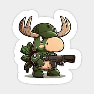 Armored Cute Moose Holding a Riffle design Magnet