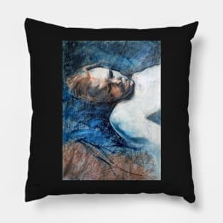 Travis sleeping : pastel and conte drawing Pillow