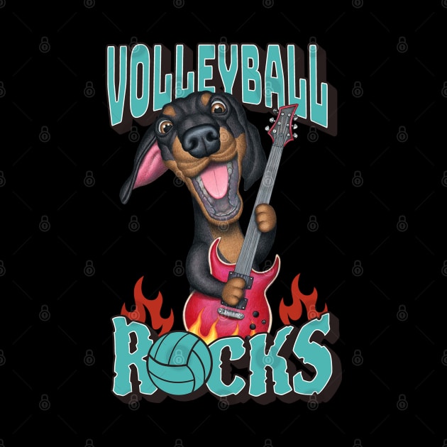 Awesome Doxie Dachshund Dog rocks on Volleyball Rocks tee by Danny Gordon Art