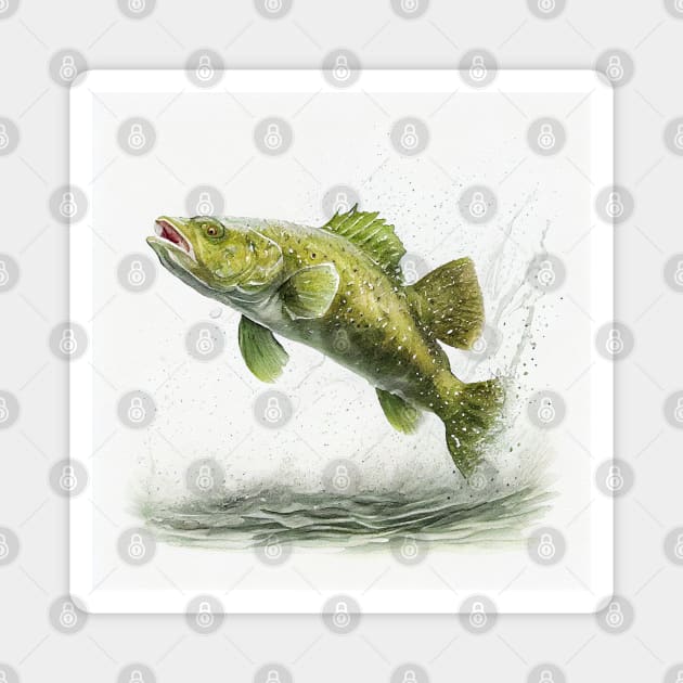 Green Cod Fish Watercolor Magnet by Danielleroyer