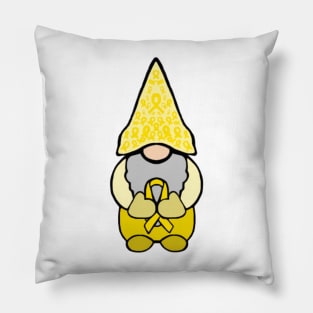 Gnome Holding A Yellow Awareness Ribbon Pillow