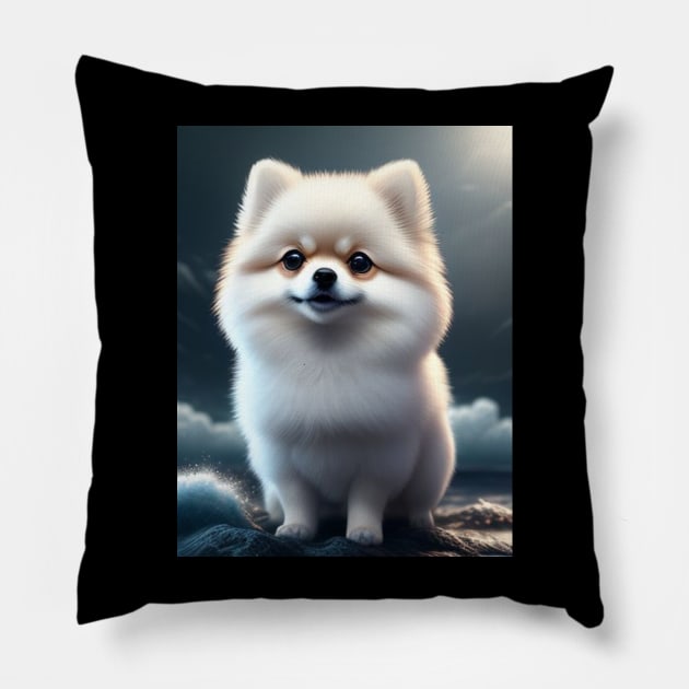 Cute white pomeranian Pillow by meltubs76