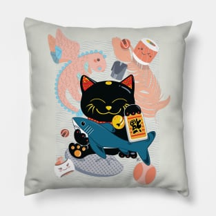 Black Lucky Cat and his Favorite Things Pillow