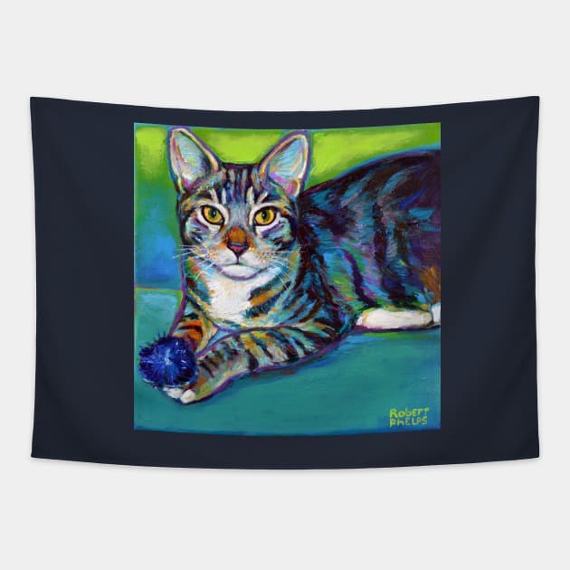 Lionel the Feisty Striped Tabby Tapestry by RobertPhelpsArt