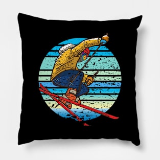 Skier Skiing Retro Pillow