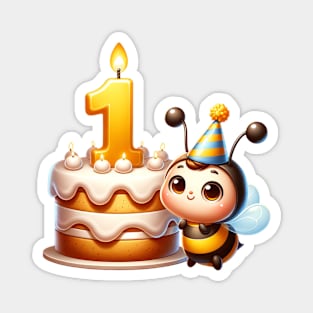 First Birthday Celebration 🎂 Cake, Candle, and Cute Bee Magnet