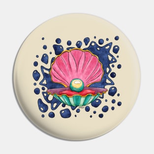 Cartoonish clam with pearl, bright seashell Pin