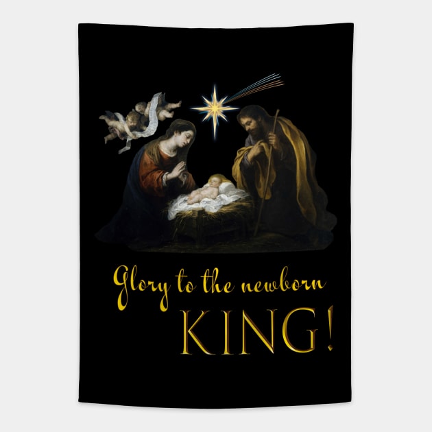 Nativity Scene Jesus Mary Joseph Star and Angels Tapestry by Brasilia Catholic