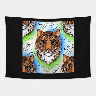 Continuous Line Tiger Portrait. 2022 New Year Symbol by Chinese Horoscope Tapestry