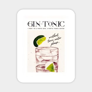 Gin Tonic Retro Poster Order Bar Prints, Vintage Drinks, Recipe, Wall Art Magnet