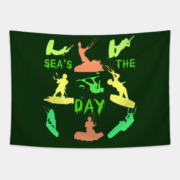 Kitesurfer Silhouette Pattern With Seas The Day Quote Tapestry by taiche