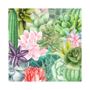 Succulent Garden - Watercolor Design T-Shirt